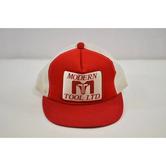 Modern Tools Mesh Trucker Hat Snapback Adjustable Cap Red White Size  a Just Vtg - Picture 1 of 11